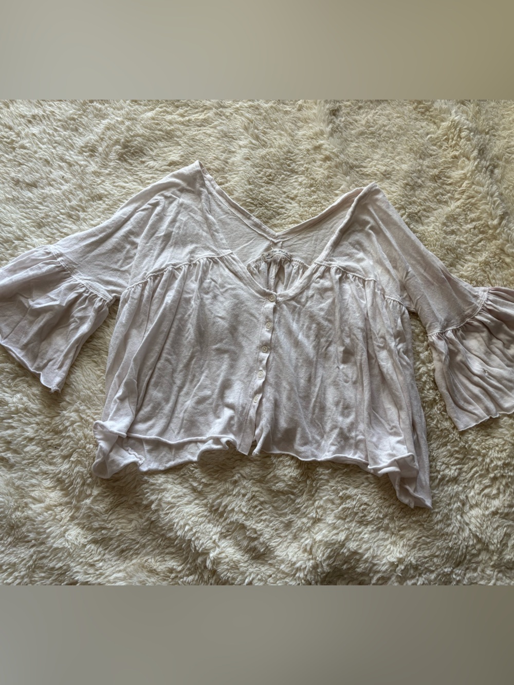We The Free Light Blush V-Neck Button-Front Peasant Top